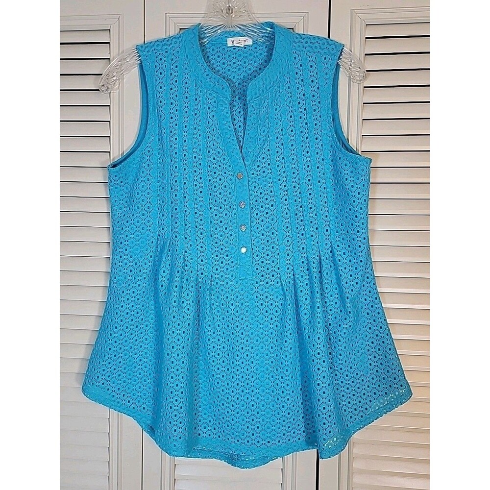 Ladies Westport Brand Blue Lace Blouse Size Small ~ Summer Fun
